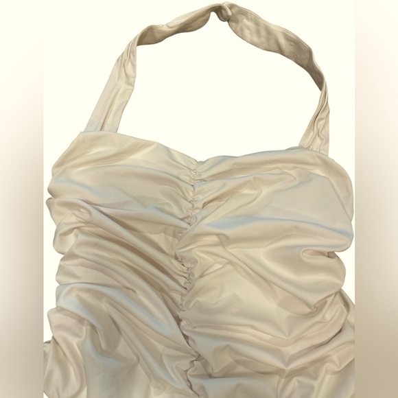 Maeve Anthropologie Twofer Mini Dress Size XL Black White Halter Ruched Front - Picture 14 of 15